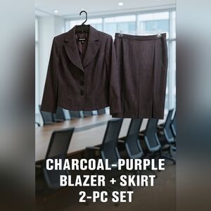 Hailey Morgan Charcoal Purple Blazer & Skirt Set